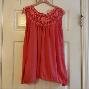 Innocence Large Coral Sleeveless Top with Crochet Neckline